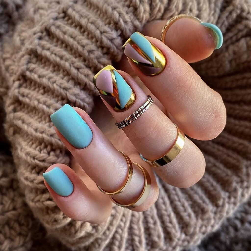 Hardware russian manicure with geometric nail art